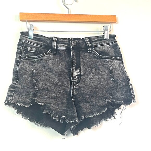 KanCan Black Acid Washed Denim Jean Shorts Medium High-Waist - Picture 1 of 5